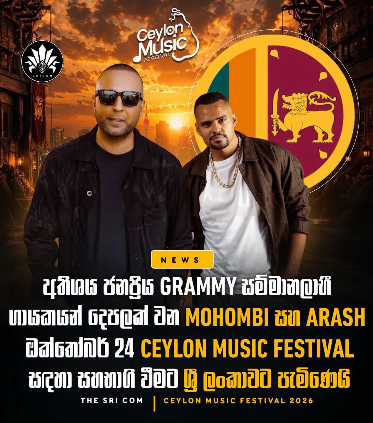Mohombi and Arash to arrive in Sri Lanka on October 24.